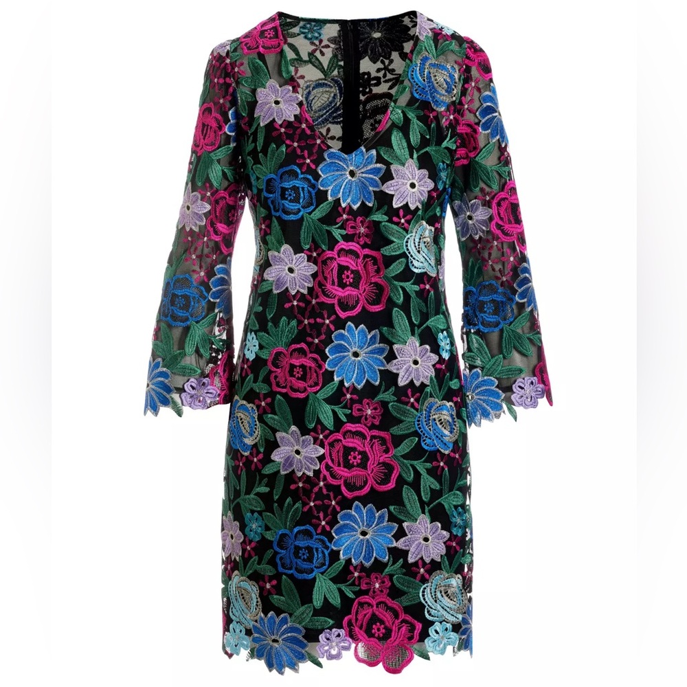 Boston Proper Jewel Tones Floral Lace Shift Dress
